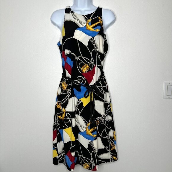 Ralph Lauren Anchor Dress Size M Black Sleeveless Boat Nautical Chain Vintage - Picture 2 of 13